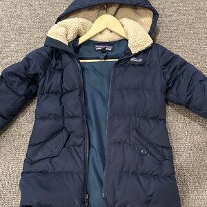 Patagonia Kids Dark Blue Hooded Puffer Coat